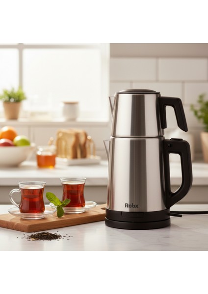 AS34 Inox Çay Makinesi 1.8 Litre 2 Adet Çelik Süzgeçli