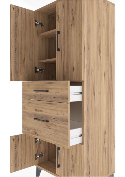 Hyperion Dolap 3 Raflı 2 Çekmeceli 4 Kapaklı 60X44X163 Çam-Çam indirimleri