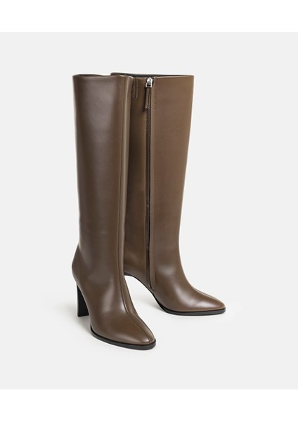 Deri Görünümlü Topuklu Çizme IW6250035012074 modelleri