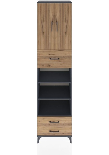 Hyperion Dolap 5 Raflı 3 Çekmeceli 2 Kapaklı 60X44X243 Antrasit-Çam