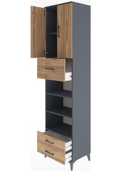 Hyperion Dolap 5 Raflı 3 Çekmeceli 2 Kapaklı 60X44X243 Antrasit-Çam fırsatları