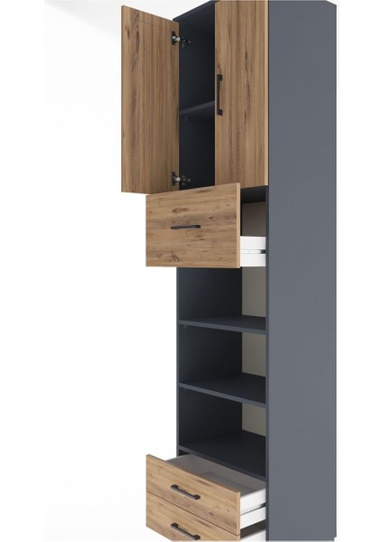 Hyperion Dolap 5 Raflı 3 Çekmeceli 2 Kapaklı 60X44X243 Antrasit-Çam indirimleri