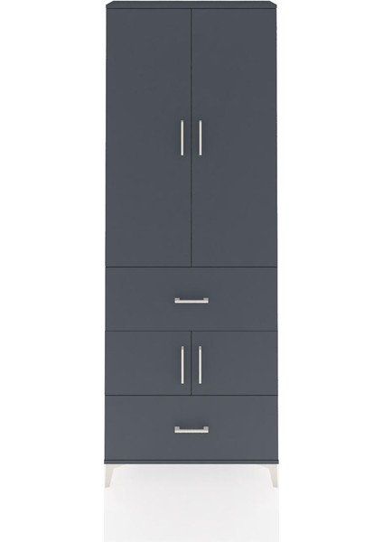 Arges Dolap 5 Raflı 2 Çekmeceli 4 Kapaklı 88X30X243 Antrasit-Antrasit