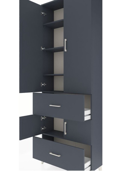 Arges Dolap 5 Raflı 2 Çekmeceli 4 Kapaklı 88X30X243 Antrasit-Antrasit indirimleri