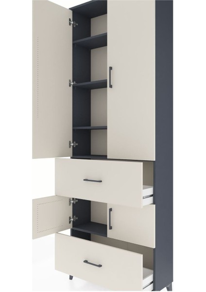 Arges Dolap 5 Raflı 2 Çekmeceli 4 Kapaklı 88X30X243 Antrasit-Aytaşı indirimleri