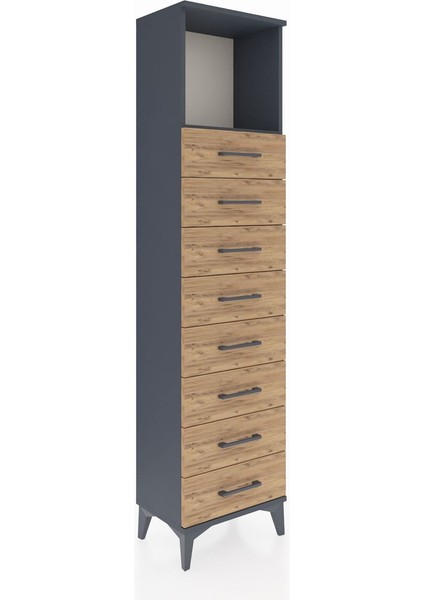 Arges Dolap Tek Raflı 8 Çekmeceli 44X30X182 Antrasit-Çam fiyatları