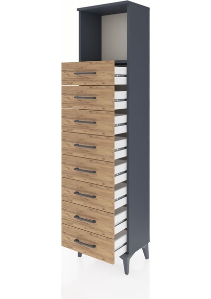 Arges Dolap Tek Raflı 8 Çekmeceli 44X30X182 Antrasit-Çam fırsatları