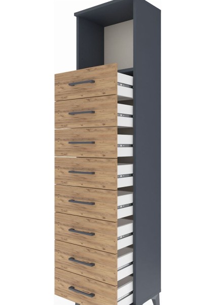 Arges Dolap Tek Raflı 8 Çekmeceli 44X30X182 Antrasit-Çam indirimleri