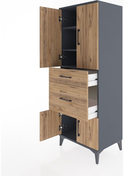 Hyperion Dolap 3 Raflı 2 Çekmeceli 4 Kapaklı 60X44X163 Antrasit-Çam fırsatları
