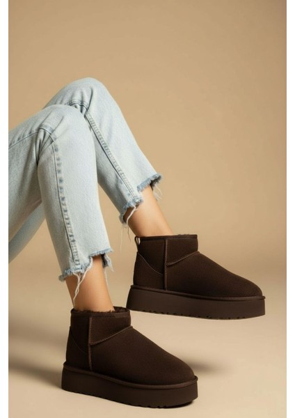 Kadın Bot Süet Içi Kürklü Kalın Taban Mini Kısa Bilekte Günlük Bot