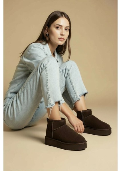 Kadın Bot Süet Içi Kürklü Kalın Taban Mini Kısa Bilekte Günlük Bot modelleri