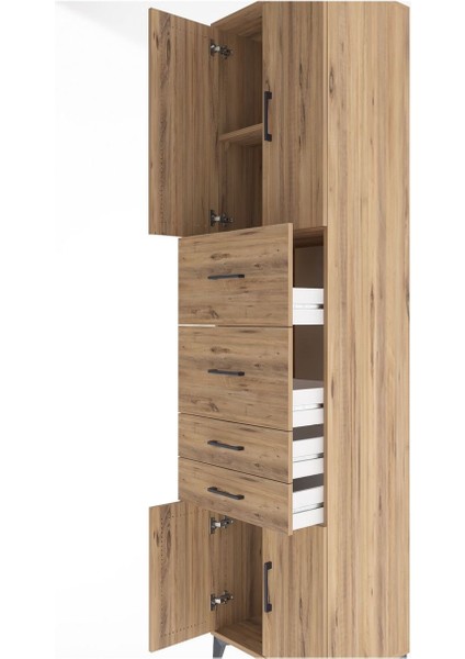 Hyperion Dolap 2 Raflı 4 Çekmeceli 4 Kapaklı 60X44X243 Çam-Çam indirimleri