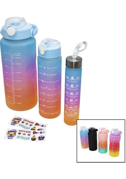 3 Boy Yavrulu Pipetli Renkli Suluk Matara (5067)