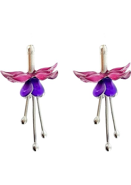 Fuşya 925 Ayar Gümüş Kadın Küpe