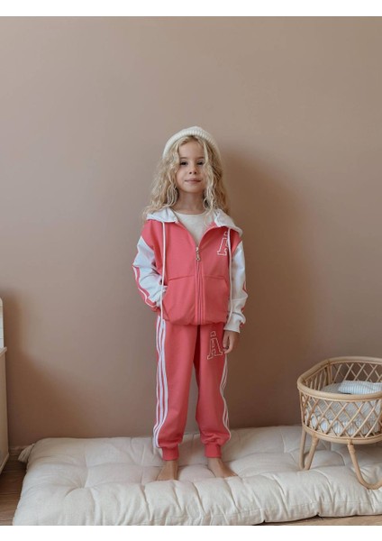 Kız Çocuk Kapüşonlu Kolej Hırkalı Kışlık Takım