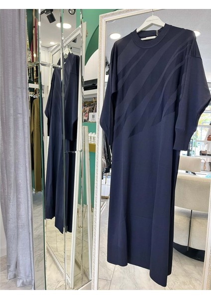 Adn Ince Triko Verev Elbise - Lacivert - 2