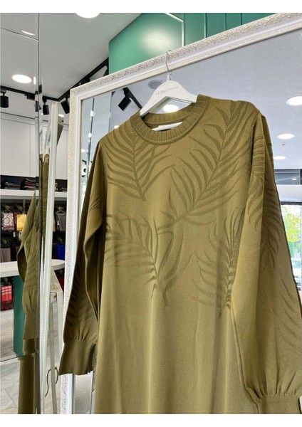 Adn Ince Triko Palmiye Elbise - Yağ Yeşili - 2 fiyatları