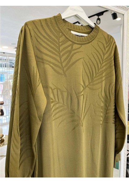 Adn Ince Triko Palmiye Elbise - Yağ Yeşili - 2 modelleri