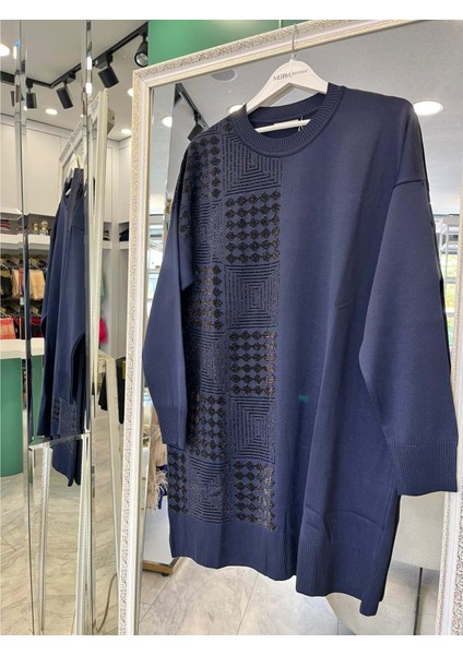 Adn Ince Triko Tunik Simli - Lacivert - 2