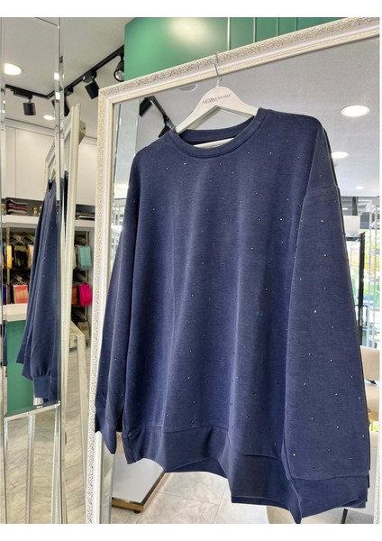 Adn Minik Taşlı Sweat Örme Cupra - Lacivert - 4
