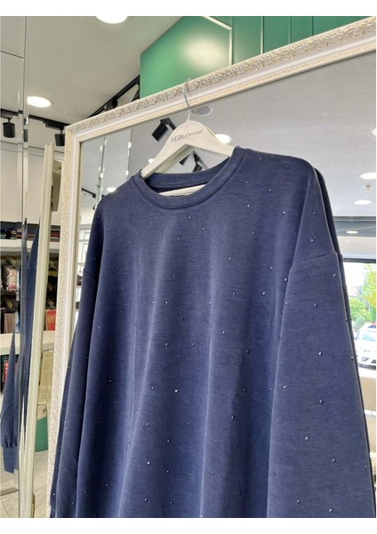 Adn Minik Taşlı Sweat Örme Cupra - Lacivert - 4 fiyatları