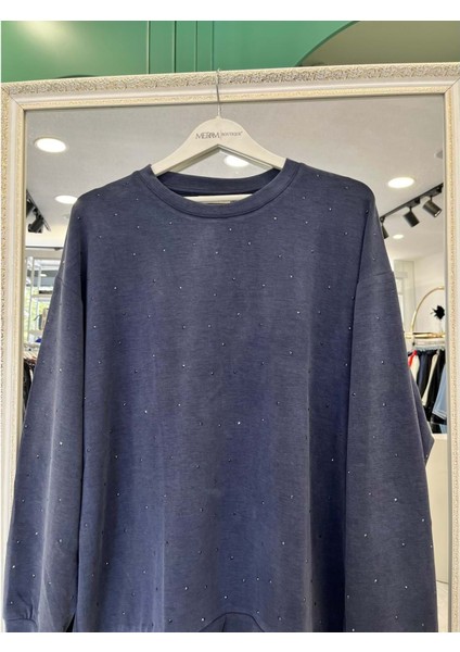 Adn Minik Taşlı Sweat Örme Cupra - Lacivert - 4 modelleri