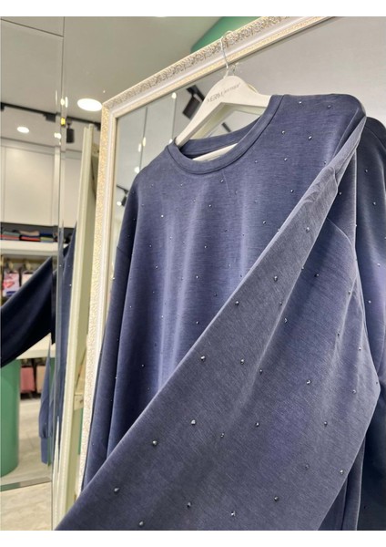 Adn Minik Taşlı Sweat Örme Cupra - Lacivert - 4 fırsatları