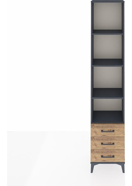 Arges Dolap 4 Raflı 3 Çekmeceli 44X30X221 Antrasit-Çam