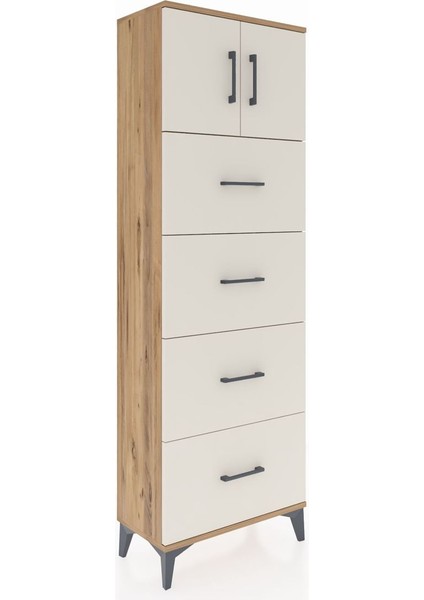 Arges Dolap 2 Raflı 4 Çekmeceli 2 Kapaklı 60X30X182 Çam-Aytaşı fiyatları