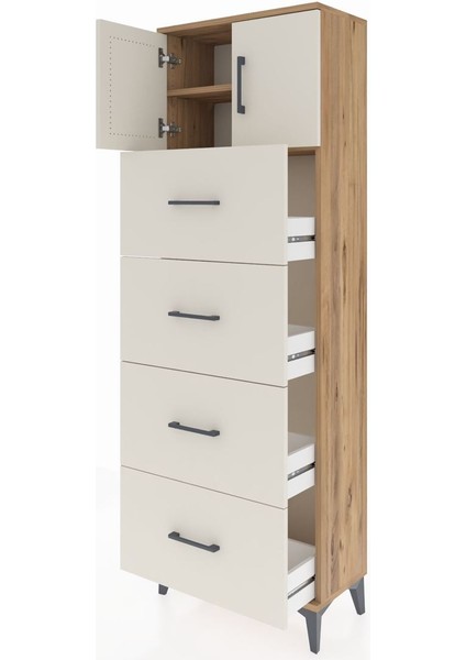 Arges Dolap 2 Raflı 4 Çekmeceli 2 Kapaklı 60X30X182 Çam-Aytaşı fırsatları