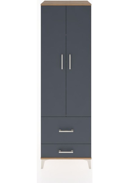 Hyperion Dolap 4 Raflı 2 Çekmeceli 2 Kapaklı 60X44X195 Çam-Antrasit