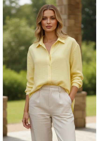 Kadın Sarı Classic Regular Fit Düğmeli Uzun Kollu Gömlek – Kadın Gömlek fırsatları
