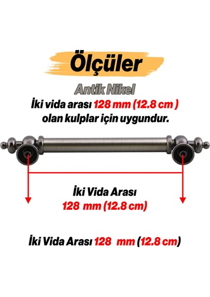 Mobilya Çekmece Mutfak Dolabı Dolap Kapak Kulpları Kulb Kulpu Antik Nikel Metal Kulp 128 mm modelleri