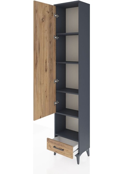 Arges Dolap 5 Raflı Tek Çekmeceli Tek Kapaklı 44X30X221 Antrasit-Çam fırsatları
