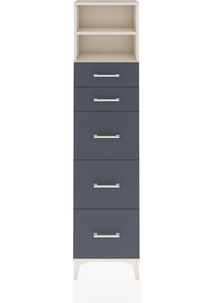 Arges Dolap 2 Raflı 5 Çekmeceli 44X30X182 Aytaşı-Antrasit