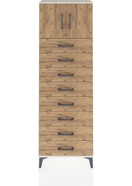 Arges Dolap 2 Raflı 8 Çekmeceli 2 Kapaklı 60X30X182 Aytaşı-Çam