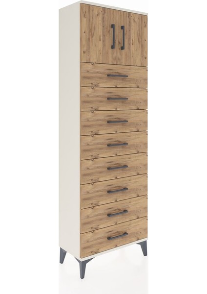 Arges Dolap 2 Raflı 8 Çekmeceli 2 Kapaklı 60X30X182 Aytaşı-Çam fiyatları