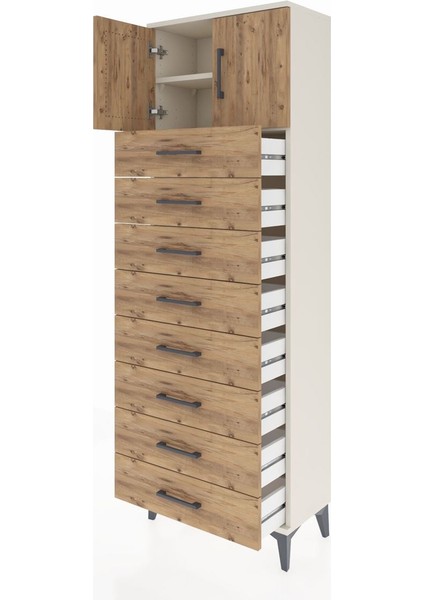 Arges Dolap 2 Raflı 8 Çekmeceli 2 Kapaklı 60X30X182 Aytaşı-Çam fırsatları