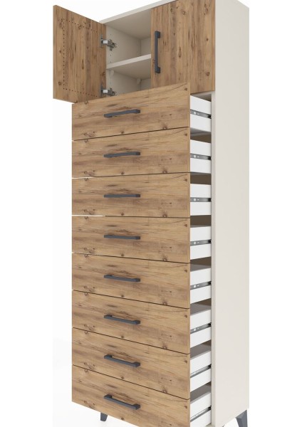Arges Dolap 2 Raflı 8 Çekmeceli 2 Kapaklı 60X30X182 Aytaşı-Çam indirimleri
