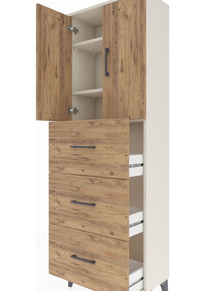 Arges Dolap 3 Raflı 3 Çekmeceli 2 Kapaklı 60X30X182 Aytaşı-Çam indirimleri