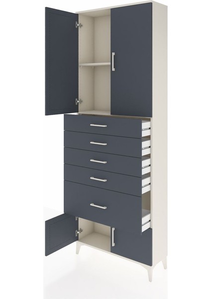 Arges Dolap 2 Raflı 5 Çekmeceli 4 Kapaklı 88X30X243 Aytaşı-Antrasit fırsatları