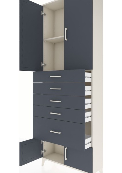 Arges Dolap 2 Raflı 5 Çekmeceli 4 Kapaklı 88X30X243 Aytaşı-Antrasit indirimleri