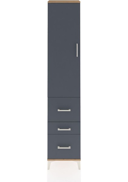 Arges Dolap 3 Raflı 3 Çekmeceli Tek Kapaklı 44X30X221 Çam-Antrasit