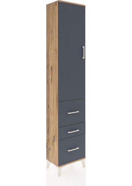 Arges Dolap 3 Raflı 3 Çekmeceli Tek Kapaklı 44X30X221 Çam-Antrasit fiyatları