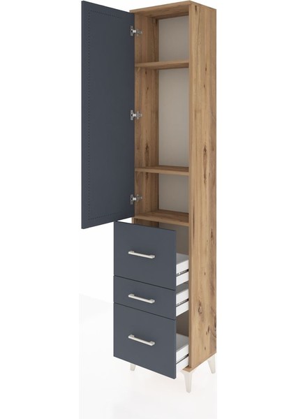 Arges Dolap 3 Raflı 3 Çekmeceli Tek Kapaklı 44X30X221 Çam-Antrasit fırsatları