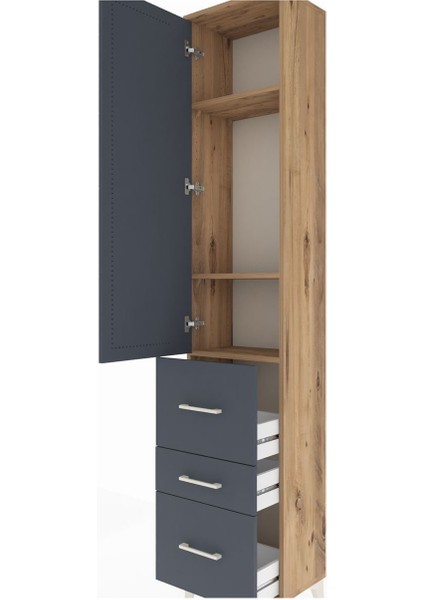 Arges Dolap 3 Raflı 3 Çekmeceli Tek Kapaklı 44X30X221 Çam-Antrasit indirimleri
