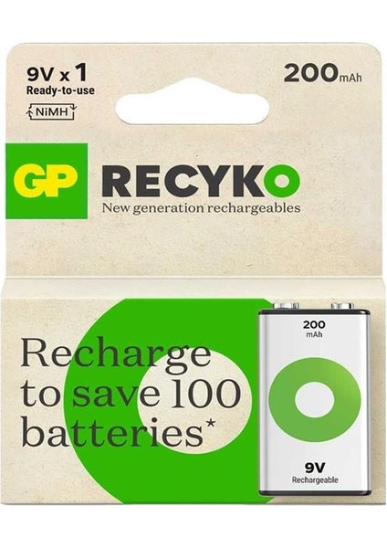 Gp Batteries Recyko 200 Mah 9V Boy Ni-Mh Şarjlı Pil Tekli Paket fiyatları