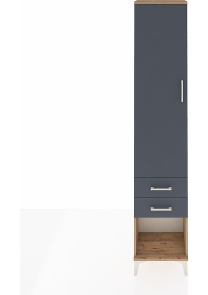 Arges Dolap 4 Raflı 2 Çekmeceli Tek Kapaklı 44X30X221 Çam-Antrasit