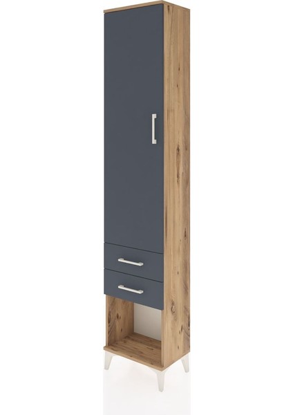 Arges Dolap 4 Raflı 2 Çekmeceli Tek Kapaklı 44X30X221 Çam-Antrasit modelleri