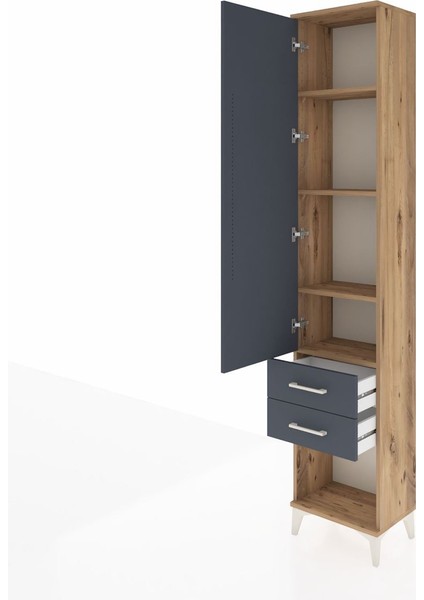 Arges Dolap 4 Raflı 2 Çekmeceli Tek Kapaklı 44X30X221 Çam-Antrasit fırsatları